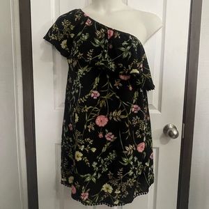 Black Floral One Shoulder Dress